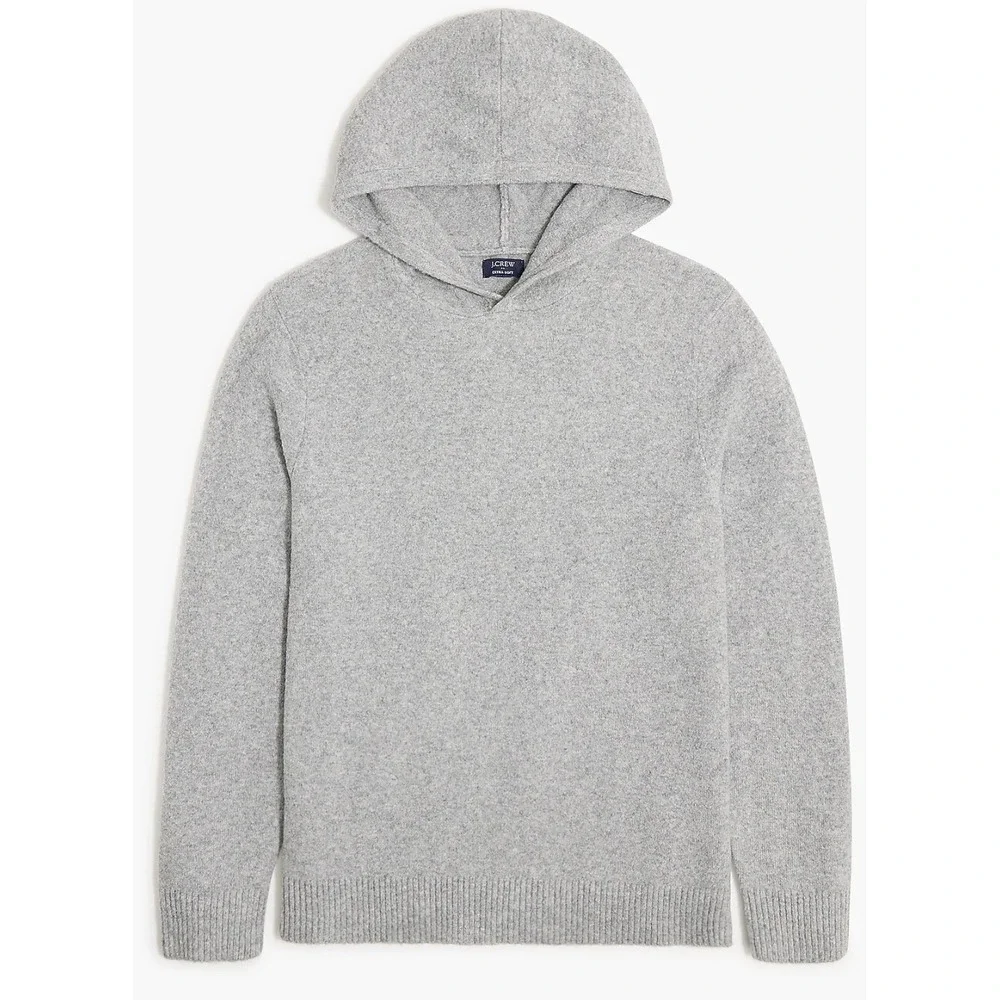 J.Crew Mens Extra Soft Wool Blend Sweater Hoodie Heather Grey Medium Pullover